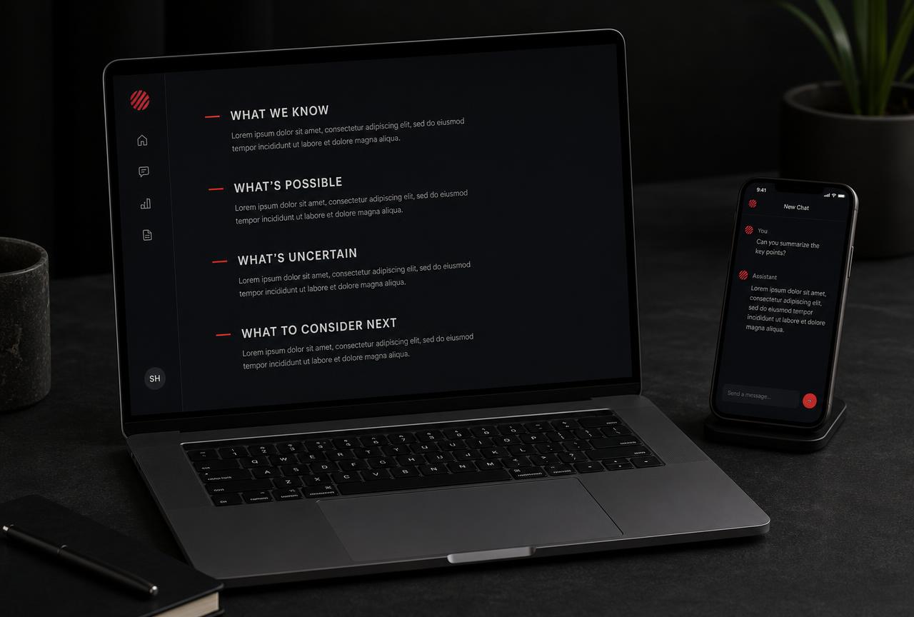 A laptop showing the Velnixa AI interface with structured answer sections